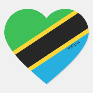 Tanzania Flagga Patriotic Hjärtformat Klistermärke