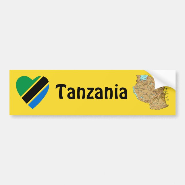 Tanzania flaggahjärta + Kartabildekal Bildekal (Framsidan)