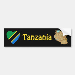 Tanzania flaggahjärta + Kartabildekal Bildekal