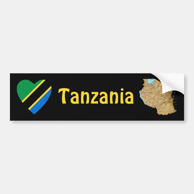 Tanzania flaggahjärta + Kartabildekal Bildekal (Framsidan)