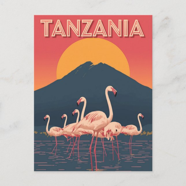 Tanzania Flamingo Sunset Vykort (Framsida)
