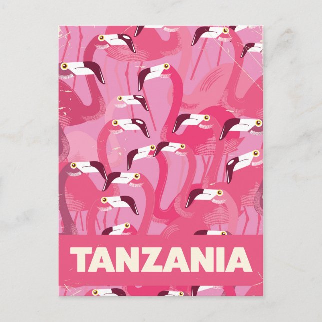 Tanzania Flamingos retro-reseaffisch Vykort (Framsida)
