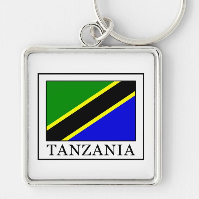 Tanzania Fyrkantig Silverfärgad Nyckelring (Framsidan)