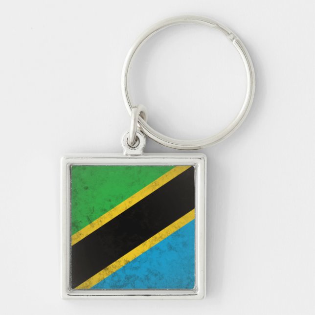 Tanzania Fyrkantig Silverfärgad Nyckelring (Framsidan)