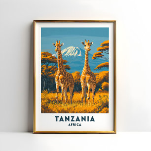 Tanzania Giraffe Safari Resemålning Affisch Konst