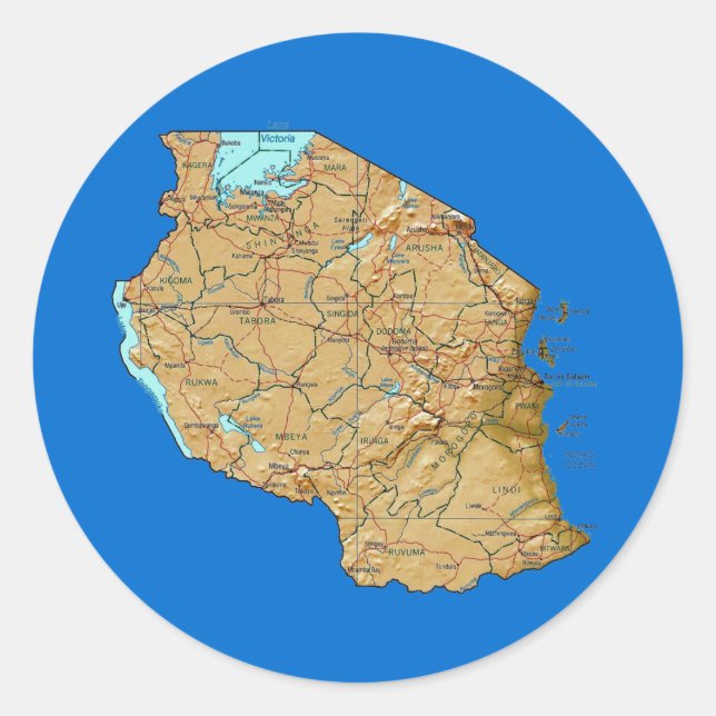 Tanzania kartdekal runt klistermärke (Framsida)