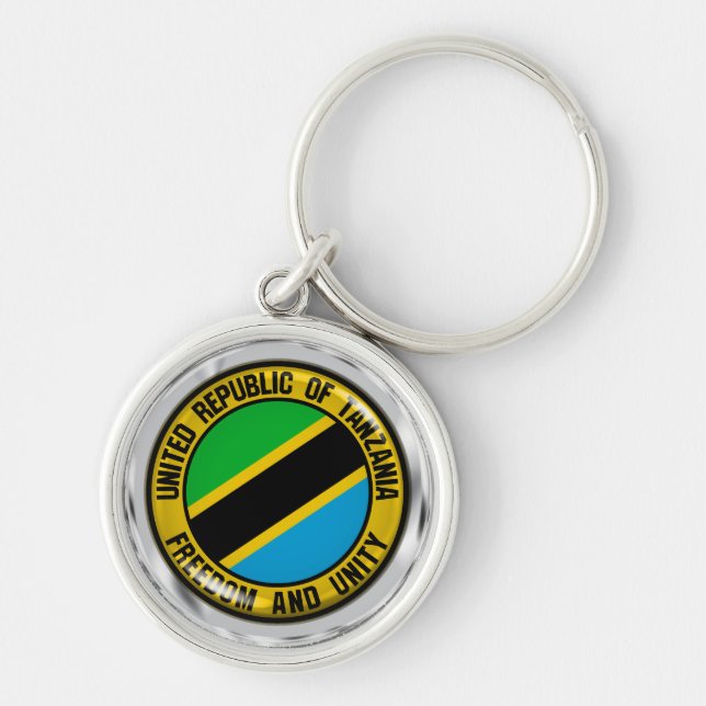 Tanzania Round Emblem Rund Silverfärgad Nyckelring (Framsidan)