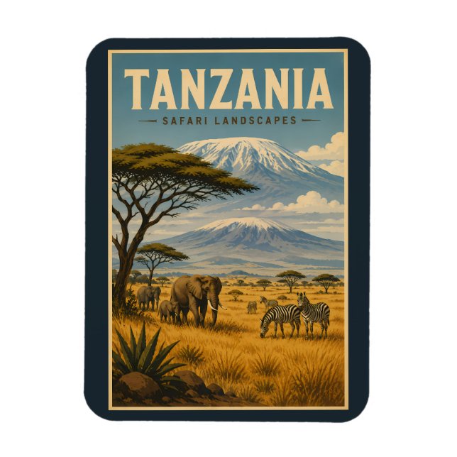 Tanzania Safari Zebra Illustration Resa Konst Magnet (Vertikal)