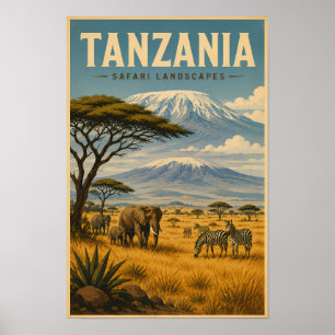 Tanzania Safari Zebra Illustration Resa Konst Poster
