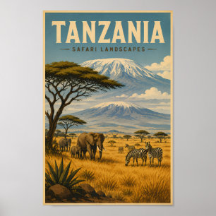 Tanzania Safari Zebra Illustration Resa Konst Poster