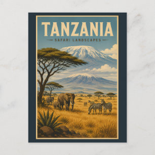 Tanzania Safari Zebra Illustration Resa Konst Vykort