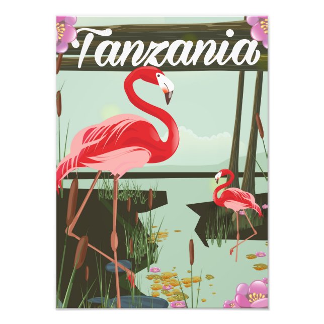 Tanzania - Sjö Natron - Flamingo-reseaffisch Fototryck (Framsidan)