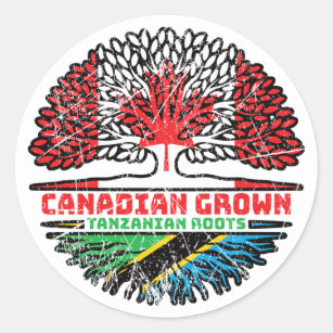 Tanzania Tanzanian Canadian Canada Träd Roots Flag Runt Klistermärke