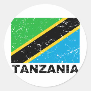 Tanzania vintageflagga runt klistermärke
