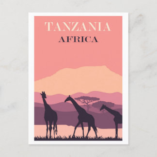 Tanzanias Afrika Rosa Vintage Giraffe Travel Vykort
