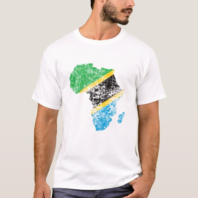 Tanzanias stressade Flagga på Afrikan T Shirt (Framsida)