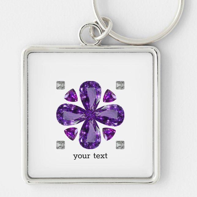 Tanzanite Diamond Art, Lila Fyrkantig Silverfärgad Nyckelring (Framsidan)