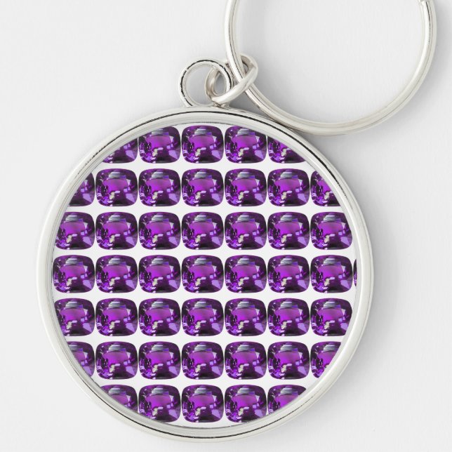 Tanzanite Gemstone-Lila Rund Silverfärgad Nyckelring (Framsidan)