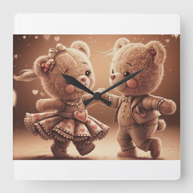 Tanzende Teddys Fyrkantig Klocka (Framsida)