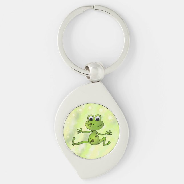 tanzender Frosch Swirl Silverfärgad Nyckelring (Framsidan)