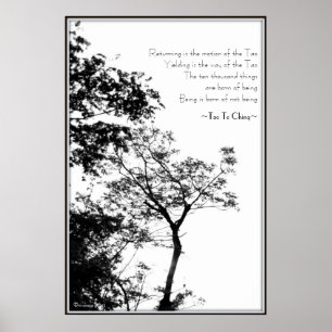 Tao Te Ching/fotografi för solnedgångträd B&W Poster