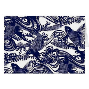 Taoism Yin Yang Blue Japansk tatto Koi Fish Hälsningskort