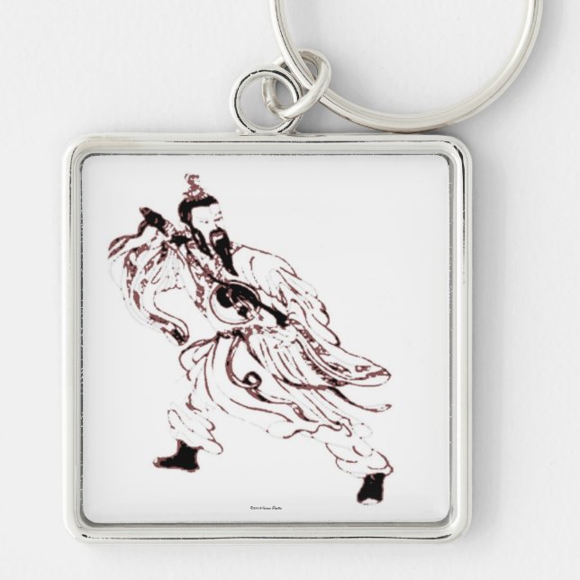 Taoist Keychain Fyrkantig Silverfärgad Nyckelring (Framsidan)