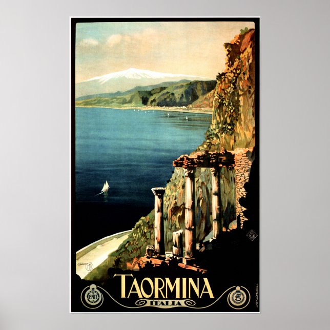 TAORMINA ITALIA Sicilien Vintage Italien Travel Poster (Framsidan)