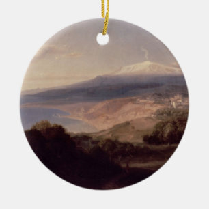 Taormina och Mount Etna, c.1840 (olja på kanfas) Julgransprydnad Keramik