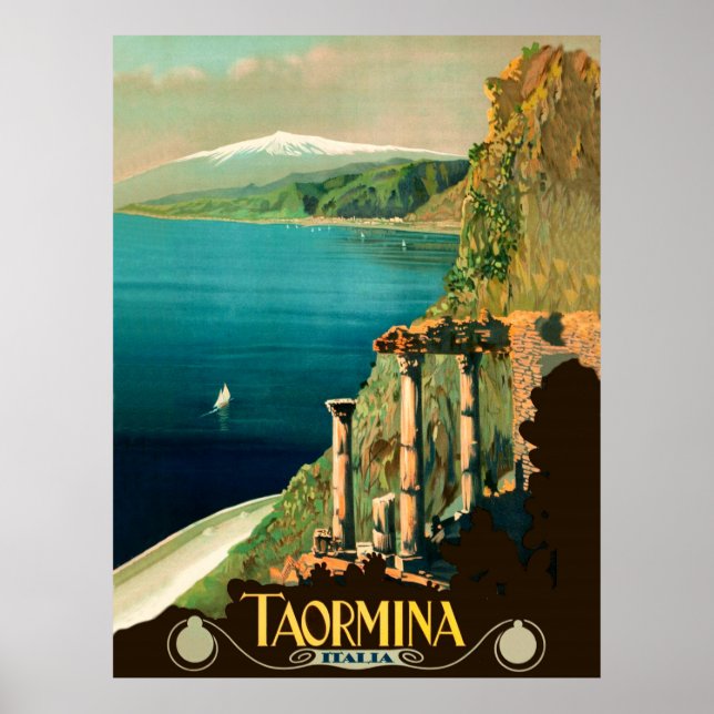 Taormina, Sicilien, Italien, synpunkter på kusten Poster (Framsidan)