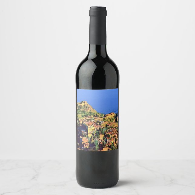 TAORMINA - Sicilien - Vinflaska Etikett (Framsida)