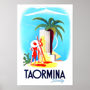 Taormina Sicily Italien vintage resor Poster