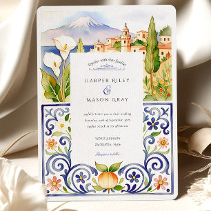 Taormina Sicily & Italy Tile Watercolor Bröllop Inbjudningar