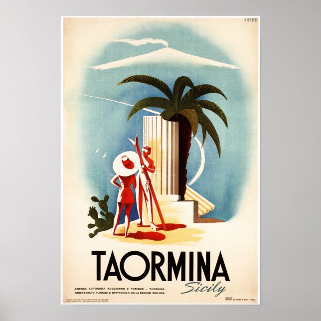 TAORMINA SICILY Theatro Antico Old Italien Travel Poster (Framsidan)