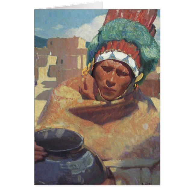 Taos Indian Holding a Vatten Jug by Blumenschein Hälsningskort (Framsidan)