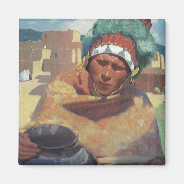 Taos Indian Holding a Vatten Jug by Blumenschein Magnet (Framsidan)