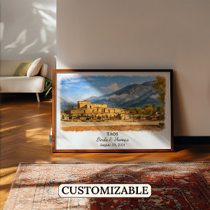 Taos New Mexico Affisch, Akvarell, Anpassad Poster