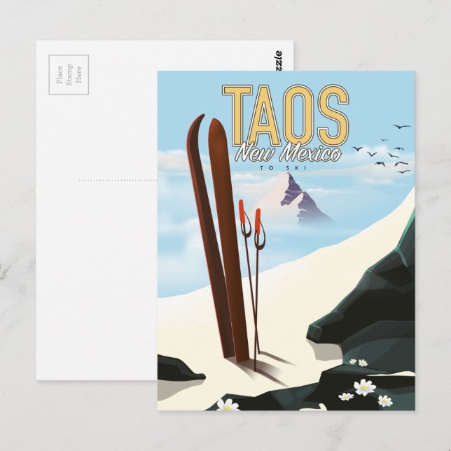 Taos New Mexico skidposter Vykort (Fram/baksida)