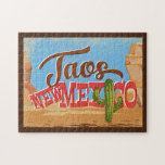 Taos New mexico Tecknad Desert Vintage resor Pussel<br><div class="desc">Taos New mexico nyo vintage resor formgivning i lustig tecknad retro stil med öknen,  en kaktus och sten. Blått,  brunt och rött med grönt.</div>
