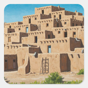 Taos Pueblo New mexico Fyrkantigt Klistermärke
