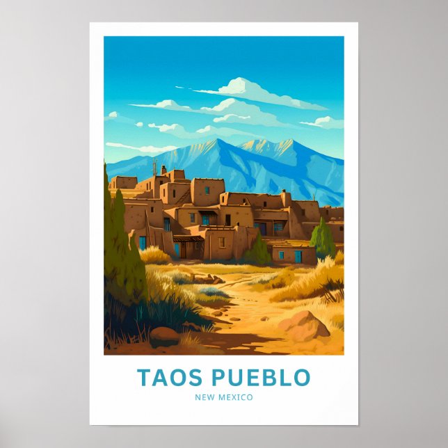 Taos Pueblo New mexico Travel Skriv ut Poster (Framsidan)