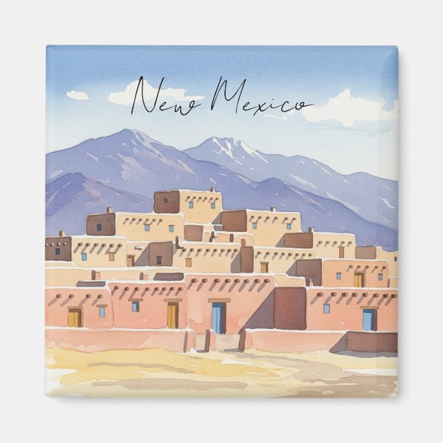 Taos Pueblo New mexico Watercolor Magnet (Framsidan)