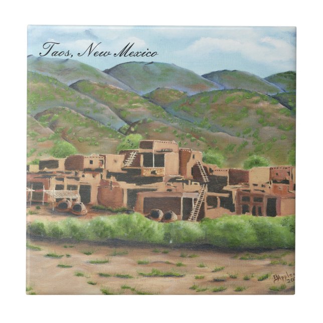 Taos Pueblo som är ny - mexico Kakelplatta (Framsidan)