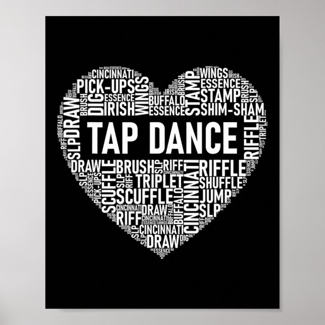 Tap Dance - Hjärtformade Ord Cloud Tap Dancing Poster (Framsidan)