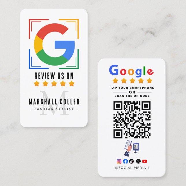 Tap to Review Google Review QR Code Google Ratings Visitkort (Fram/baksida)