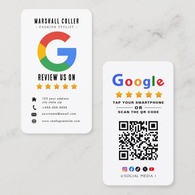 Tap to Review Google Review QR Code Google Ratings Visitkort (Fram/baksida)