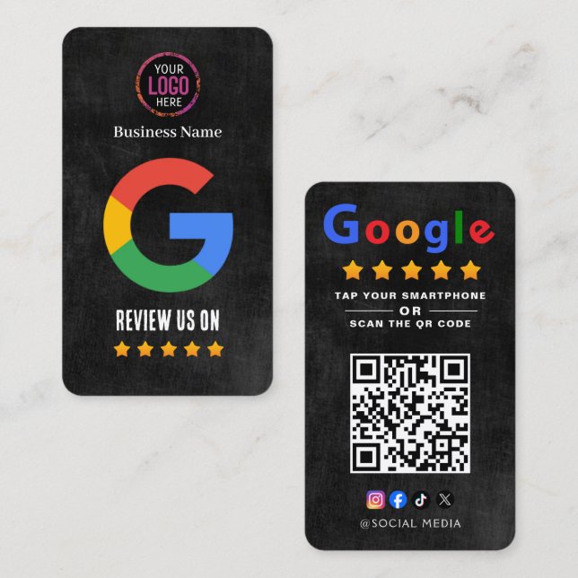Tap to Review Google Review QR Code Google Ratings Visitkort (Fram/baksida)