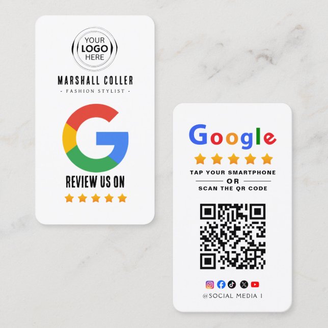 Tap to Review Google Review QR Code Google Ratings Visitkort (Fram/baksida)