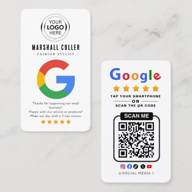 Tap to Review Google Review QR Code Google Ratings Visitkort (Fram/baksida)