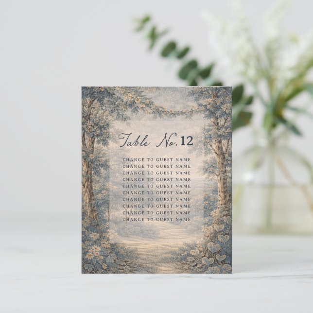 Tapestry Blue Toile wedding table seating chart (Stående Fram)